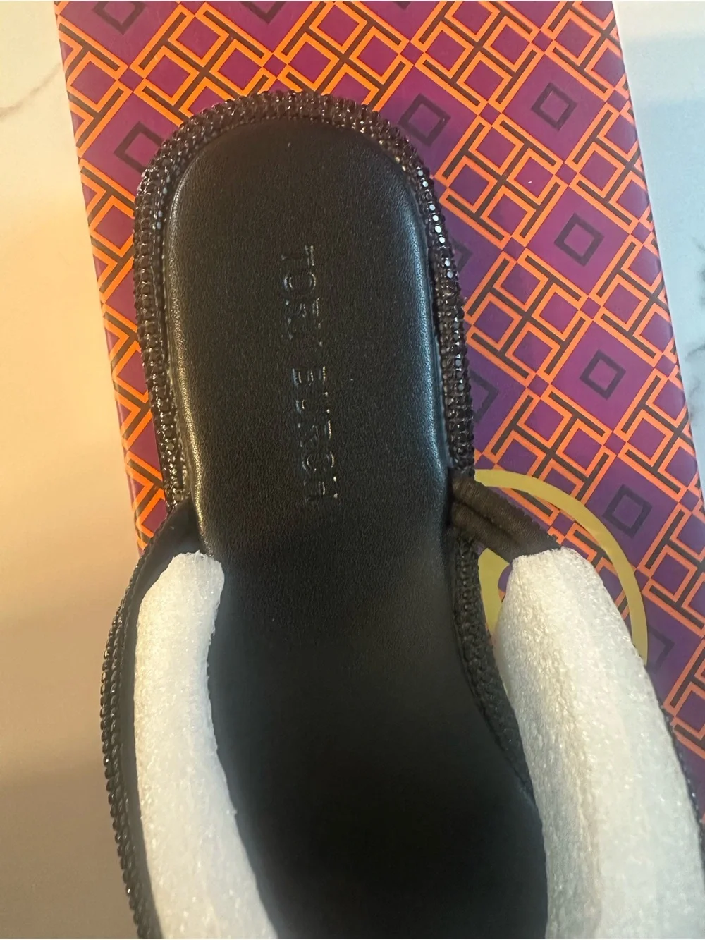 Tory Burch Black Crystal Logo Thong Sandal